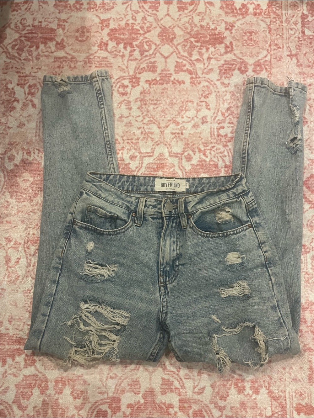 Boyfriend Ripped Denim Jeans - Light Blue